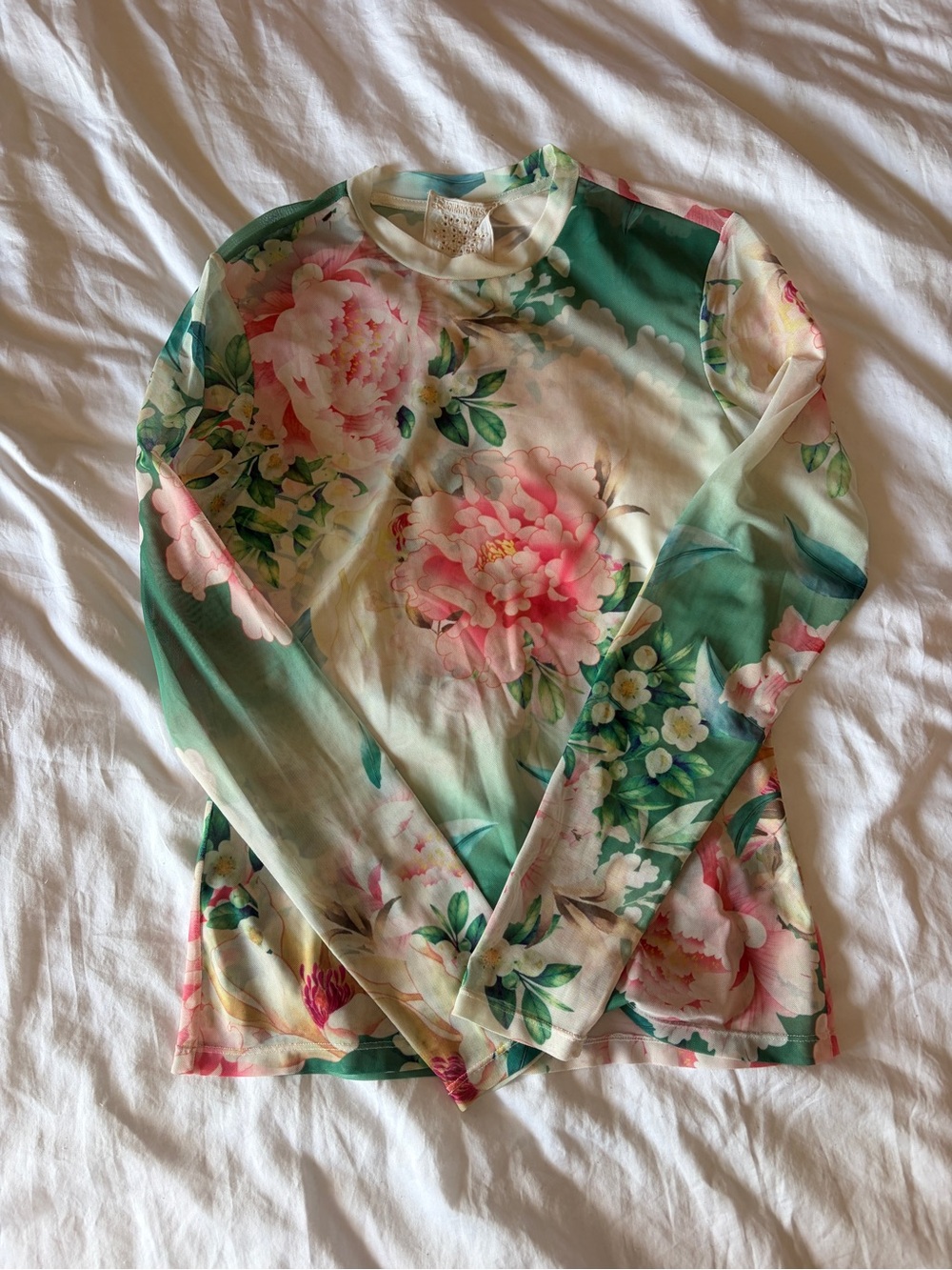 Johnny Was Cream Tee with Pink Floral & Green Leaves